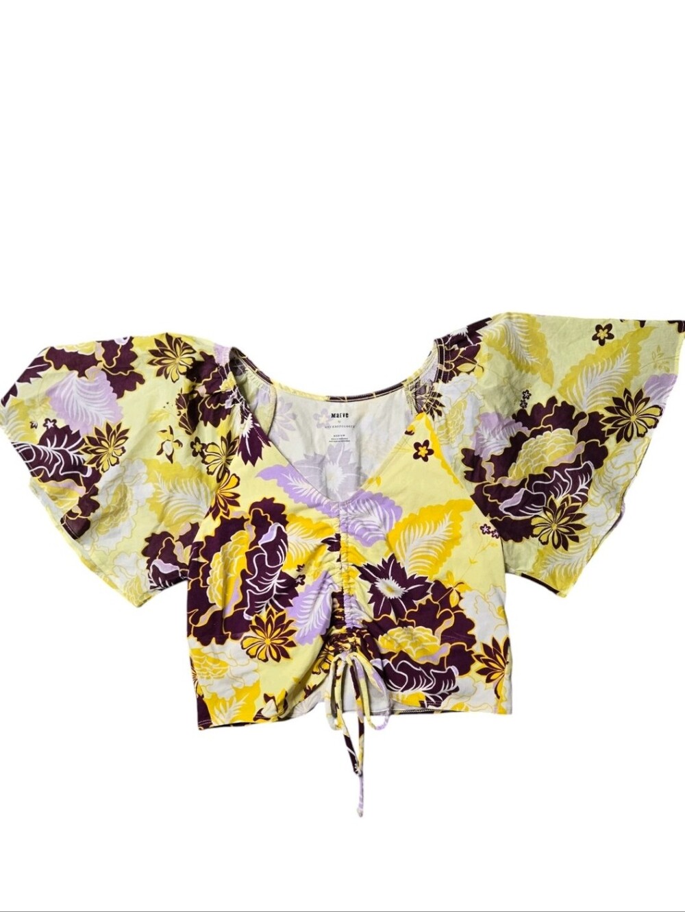 Maeve Cinched Peasant Floral Top Crop Butterfly Fairy Beach Summer Bohemian Med